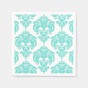 Blauwgroen & Wit Damask Vintage bruiloft Event Par Servetten