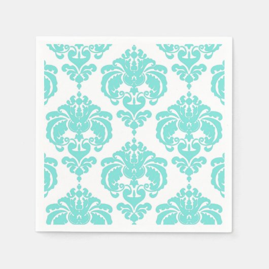 Blauwgroen & Wit Damask Vintage bruiloft Event Par Servetten (Voorkant)