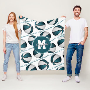 blauwgroen wit De basketbal rechtbank is mijn gelu Fleece Deken