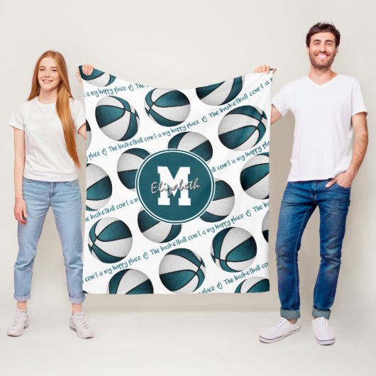 blauwgroen wit De basketbal rechtbank is mijn gelu Fleece Deken (In situ)