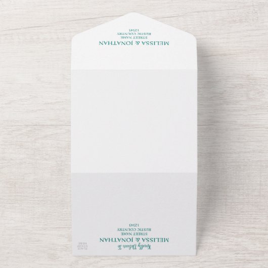 Blauwgroen Wit Elegant Bruiloft bruid en bruidegom All In One Uitnodiging (Buitenkant)