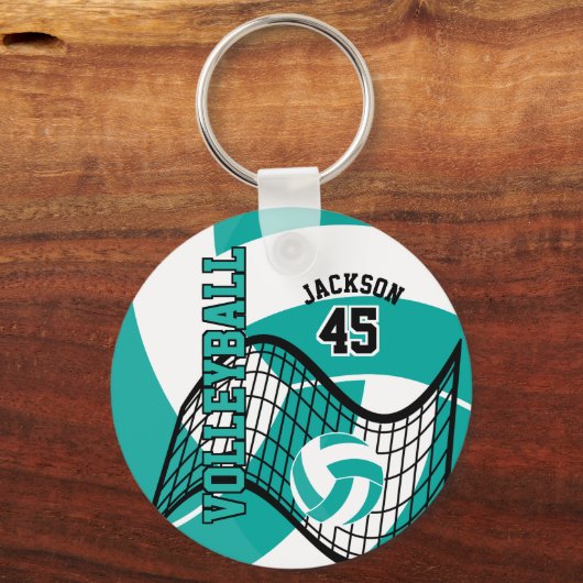 Blauwgroen, wit en zwart Volleybalontwerp Sleutelhanger (Voorkant)
