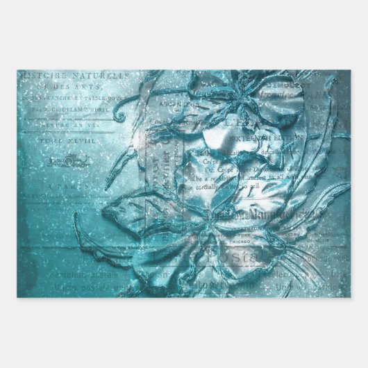  Blauwgroen wit flessenpatroon Glitter Sparkle Inpakpapier Vel (Voorkant)