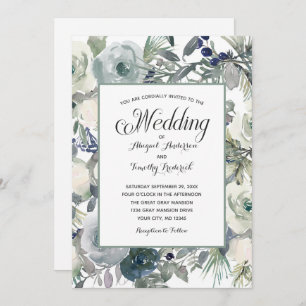 Blauwgroen wit Floral Elegant Formal Wedding Kaart