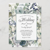 Blauwgroen wit Floral Elegant Formal Wedding Kaart (Voorkant / Achterkant)