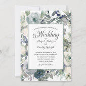 Blauwgroen wit Floral Elegant Formal Wedding Kaart (Voorkant)