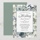 Blauwgroen wit Floral Elegant Formal Wedding Kaart (Voorkant / Achterkant)