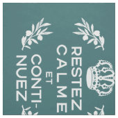 blauwgroen wit Frans script kalm houden en doorgaa Stof (Swatch)