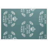 blauwgroen wit Frans script kalm houden en doorgaa Stof (Fat Quarter)