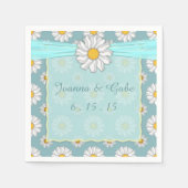 Blauwgroen Wit Geel Daisy Bloemen Huwelijk Servetten (Voorkant)