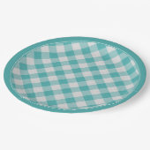Blauwgroen/wit Gingham Controleert Patroon Eenvoud Papieren Bordje (Gekanteld)