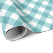 Blauwgroen wit Gingham Pset Patroon Cadeaupapier (Rol Hoek)