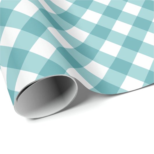 Blauwgroen wit Gingham Pset Patroon Cadeaupapier (Rol Hoek)