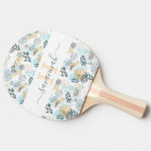 Blauwgroen wit goud botanisch monogram elegant tafeltennisbatje (Zijkant)