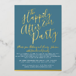 Blauwgroen wit goud gelukkig ooit na het bruiloft folie uitnodiging