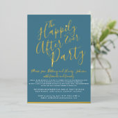 Blauwgroen wit goud gelukkig ooit na het bruiloft folie uitnodiging (Staand Voorkant)