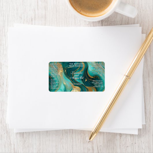 Blauwgroen Wit Goud Marmeren Cosmetica Dropper Fle Etiket (Insitu)