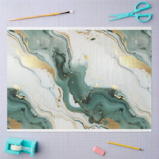 Blauwgroen wit gouden marmeren ontkoppeling tissuepapier (Craft)