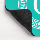 Blauwgroen wit grieks sleutel rond Lijst Initiaal  Muismat (Hoek)