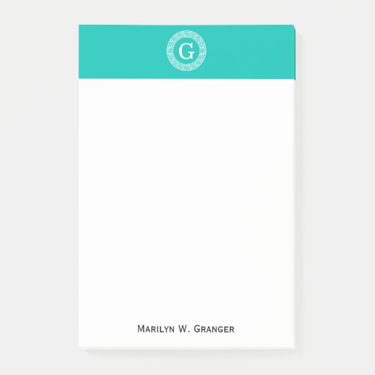 Blauwgroen wit grieks sleutel rond Lijst Initiaal Post-it® Notes (Voorkant)