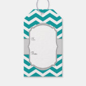 Blauwgroen Wit Grijs Chevron Cadeau Labels Cadeaulabel (Voorkant)