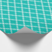 Blauwgroen wit groot Fancy Quatrefoliepatroon Cadeaupapier (Hoek)