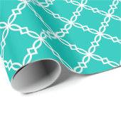 Blauwgroen wit groot Fancy Quatrefoliepatroon Cadeaupapier (Rol Hoek)