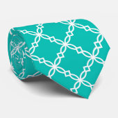 Blauwgroen wit groot Fancy Quatrefoliepatroon Stropdas (Opgerold)