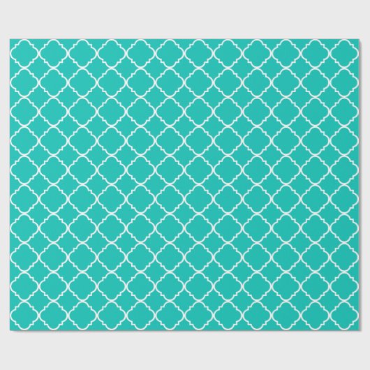 Blauwgroen Wit Groot Quatrefoil Patroon Cadeaupapier (Vlak)