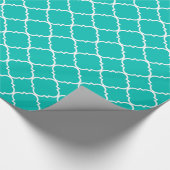 Blauwgroen Wit Groot Quatrefoil Patroon Cadeaupapier (Hoek)