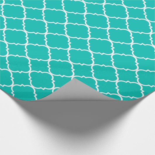 Blauwgroen Wit Groot Quatrefoil Patroon Cadeaupapier (Hoek)