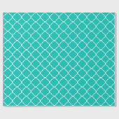 Blauwgroen Wit Groot Quatrefoil Patroon Cadeaupapier (Vlak)