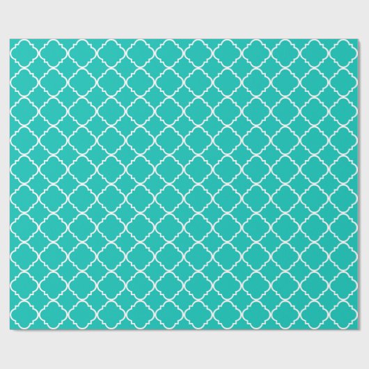 Blauwgroen Wit Groot Quatrefoil Patroon Cadeaupapier (Vlak)