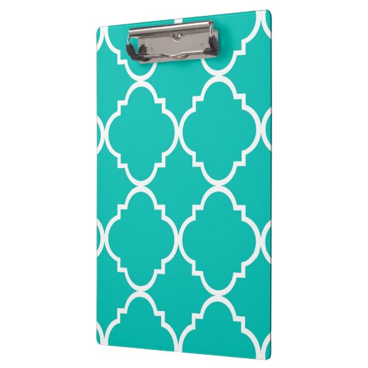 Blauwgroen Wit Groot Quatrefoil Patroon Klembord (Links)
