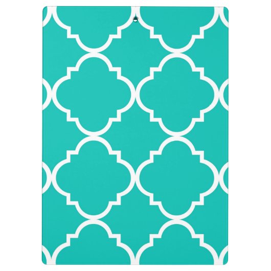 Blauwgroen Wit Groot Quatrefoil Patroon Klembord (Achterkant)