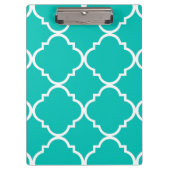 Blauwgroen Wit Groot Quatrefoil Patroon Klembord (Voorkant)