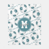 blauwgroen wit Het voetbalveld is mijn gelukkige p Fleece Deken (Voorkant)