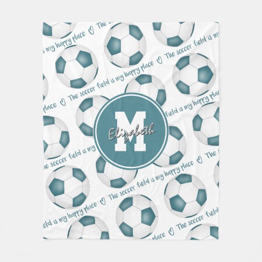 blauwgroen wit Het voetbalveld is mijn gelukkige p Fleece Deken (Voorkant)