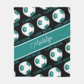 blauwgroen wit Ik hou van tekstpatroon voetbal Fleece Deken (Voorkant)