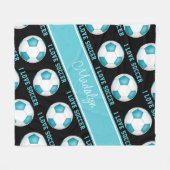 blauwgroen wit Ik hou van tekstpatroon voetbal Fleece Deken (Voorkant (Horizontaal))