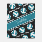 blauwgroen wit Ik hou van volleybal, speciaal gepe Fleece Deken (Voorkant)