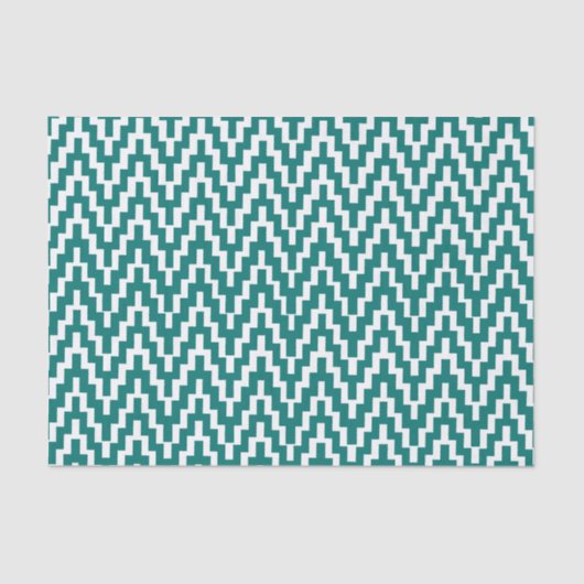 Blauwgroen wit Ikat Chevron Zig Zag Stripes Patroo Tissuepapier (Voorkant)
