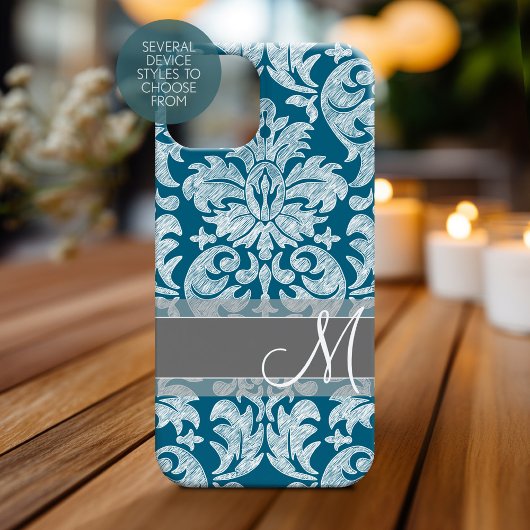 Blauwgroen wit kleurenbord Damask Patroon Case-Mate iPhone Case