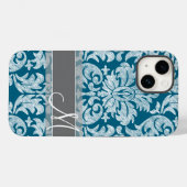 Blauwgroen wit kleurenbord Damask Patroon Case-Mate iPhone Case (Achterkant (horizontaal))