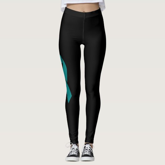 Blauwgroen & Wit Lint aangepaste leggings (Voorkant)