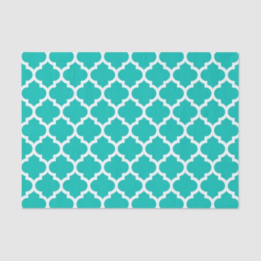 Blauwgroen wit Marokkaans Quatrefoil Trellis Patte Tissuepapier (Voorkant)