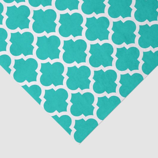 Blauwgroen wit Marokkaans Quatrefoil Trellis Patte Tissuepapier (Detail)