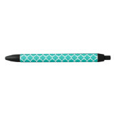 Blauwgroen wit Marokkaans Quatrefoil Trellis Patte Zwarte Inkt Pen (Voorkant)