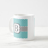 Blauwgroen wit monogram letter B Chevron Koffiemok (Voorkant links)