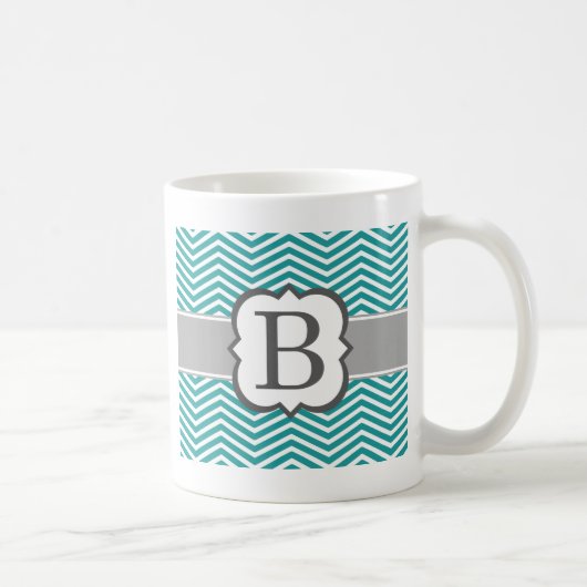 Blauwgroen wit monogram letter B Chevron Koffiemok (Rechts)